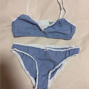 Brandy Melville Blue Gingham Lace-Trim Bra & Bikini Set